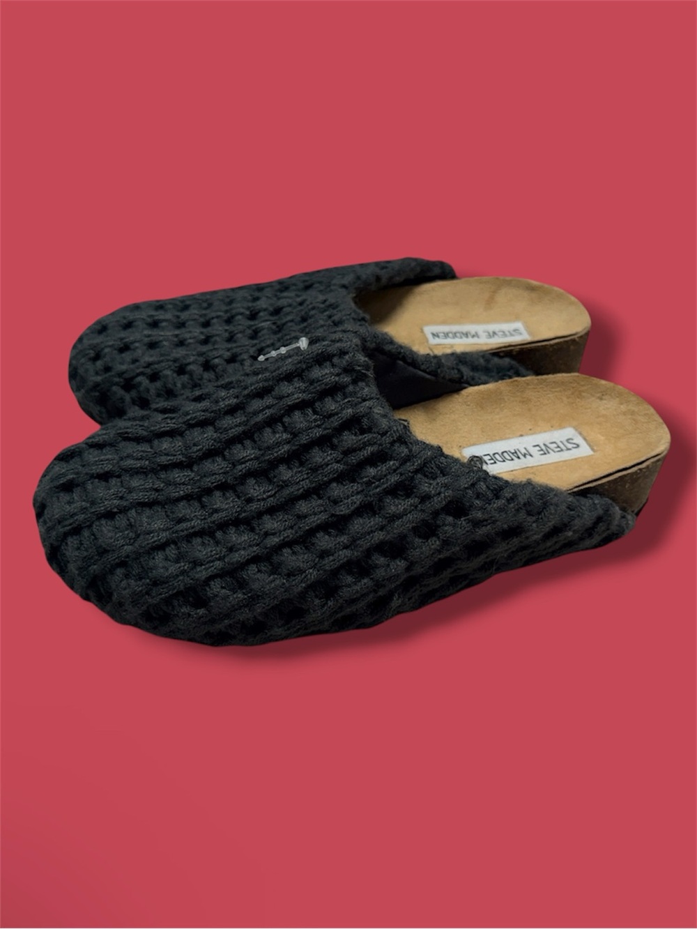 Steve Madden Kids Black Knit Slip-On Clog Slippers